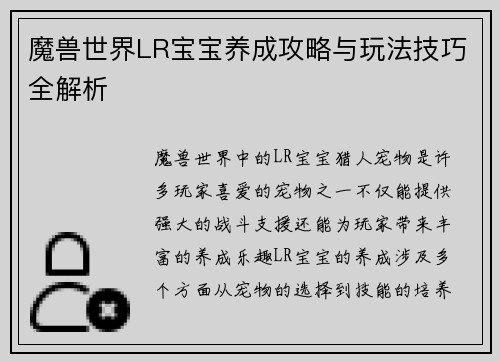 魔兽世界LR宝宝养成攻略与玩法技巧全解析